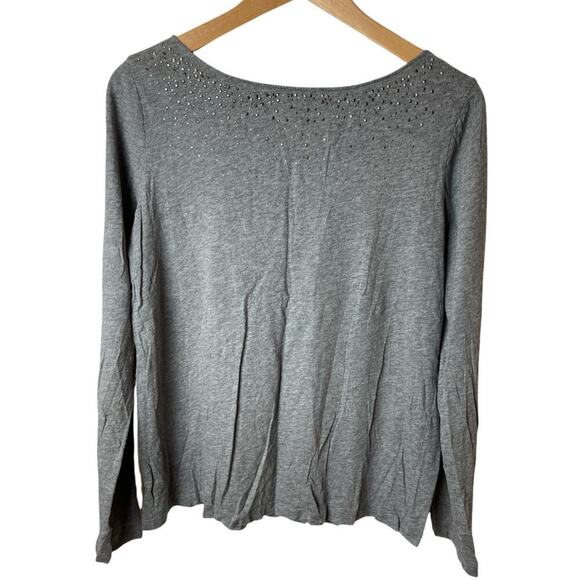 Loft I Gray Long Sleeve Cotton Shirt W. Studded Neck I L I Basic Career - Picture 1 of 5